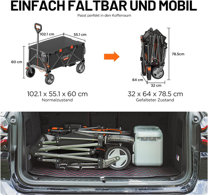 Litheli Elektrowagen Bollerwagen faltbar, Handwagen faltbar mit Motor &amp; Bremsen, 200L 60KG geeignet