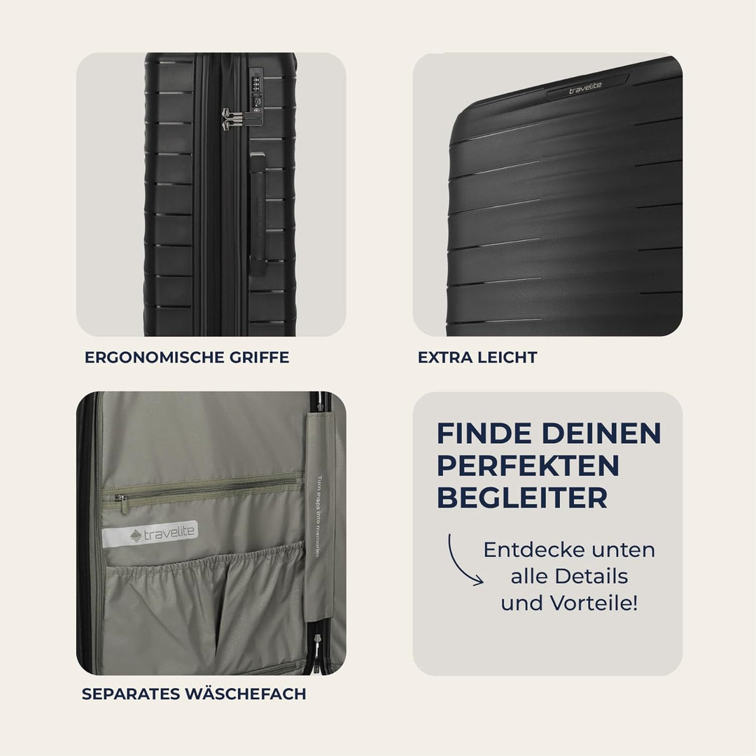 Travelite Koffer Set 3-teilig, MOOBY S/M/L, Kratzfeste Hartschale, mit recyceltem Material 55/66/77