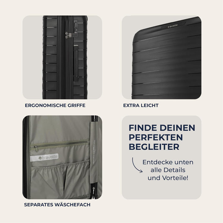 Travelite Koffer Set 3-teilig, MOOBY S/M/L, Kratzfeste Hartschale, mit recyceltem Material 55/66/77