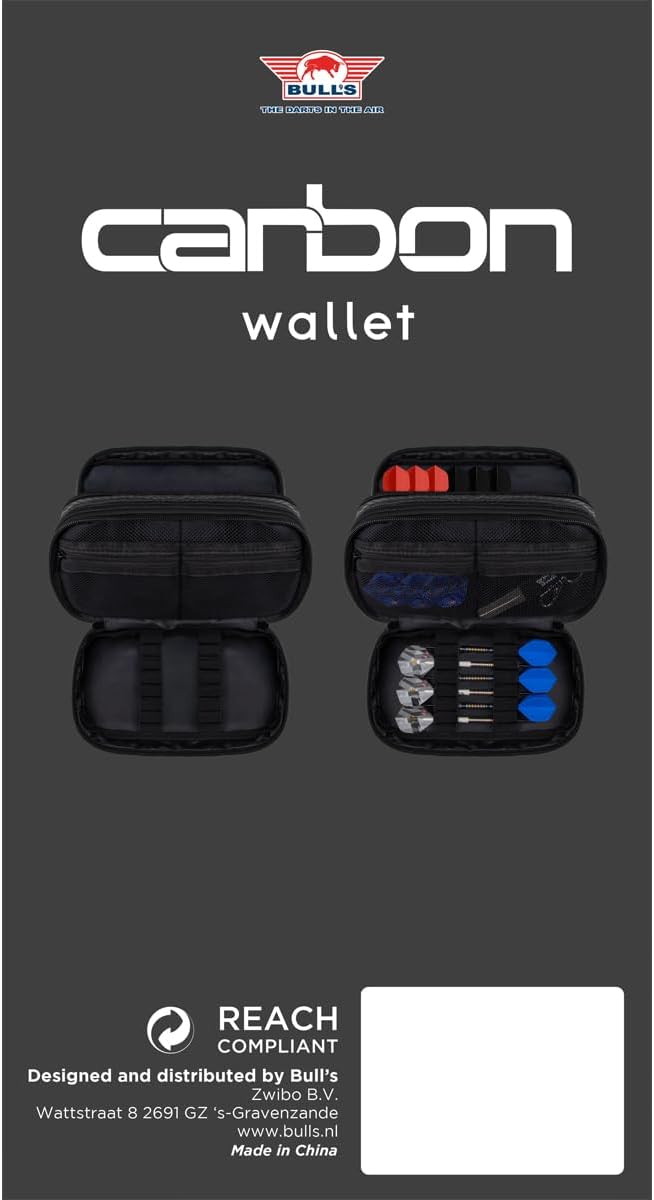 Bull's Carbon Wallet Darttasche – Dart Case für 6 Darts, 9 Molded Flights & Zubehör – Premium Dart E