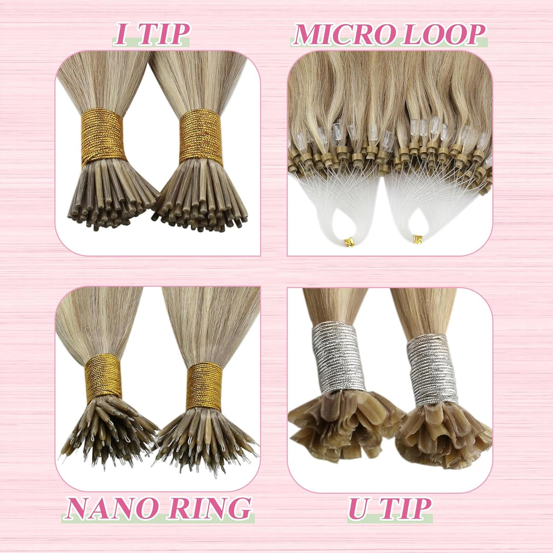 YoungSee Extensions Echthaar Bondings Blond 40cm Echthaar Extensions Bondings Keratin Bonding Extens