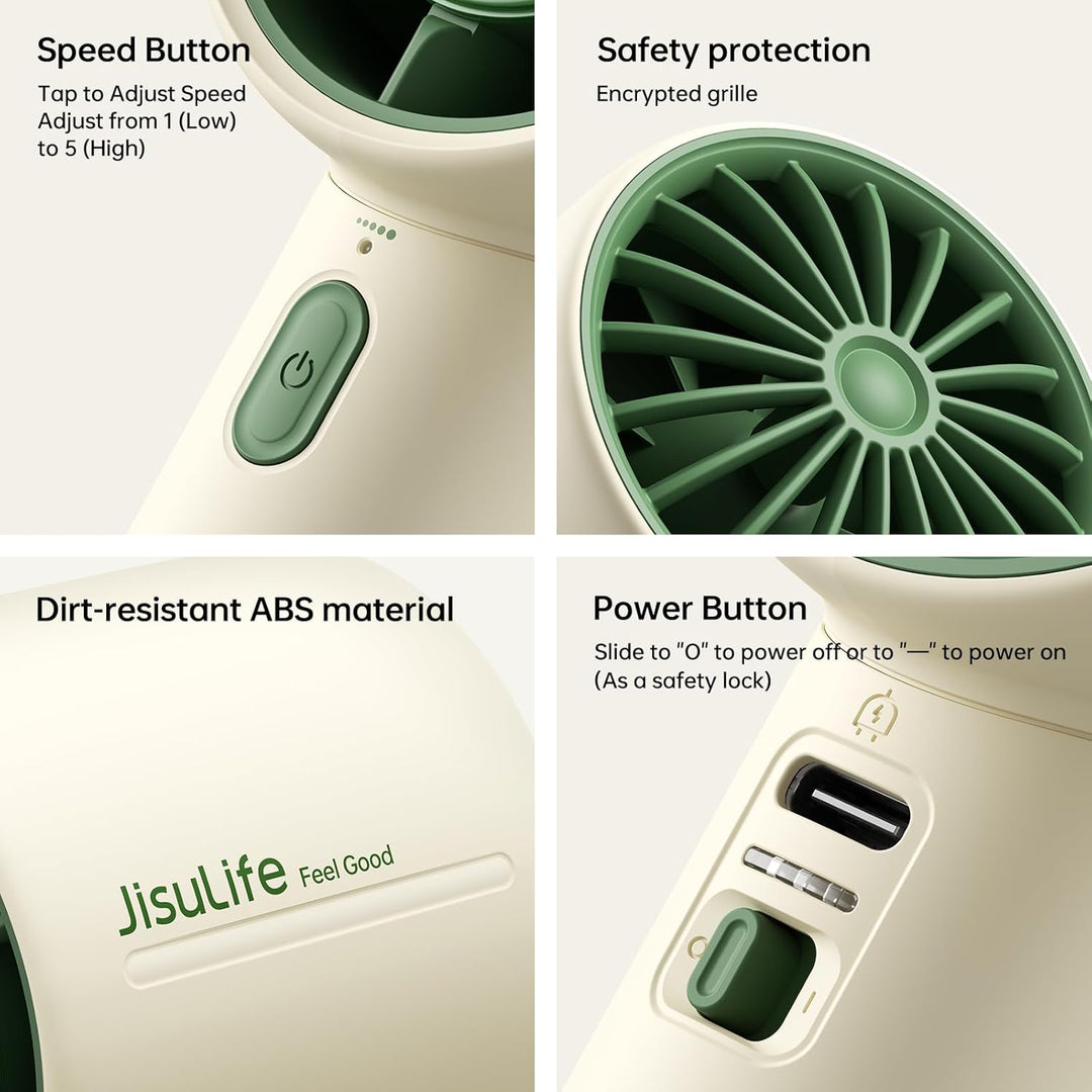 JISULIFE Mini Ventilator, Handventilator Akku Aufladbar, bis zu 22 Stunden Kühlung, 5 Geschwindigkei