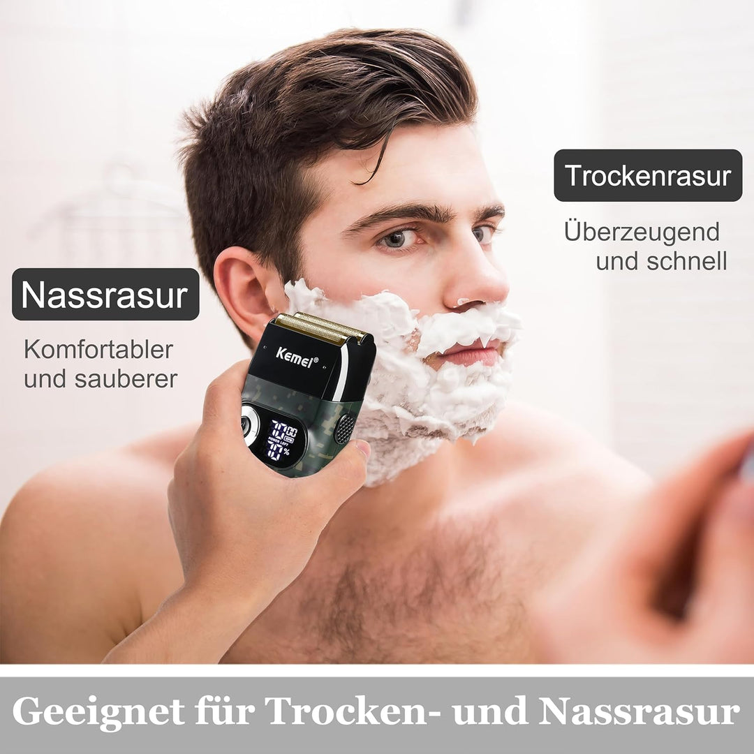 KEMEI Folienrasierer für Männer Elektrischer Rasierer mit Kahlrasur Schnurlose Elektrorasierer mit L