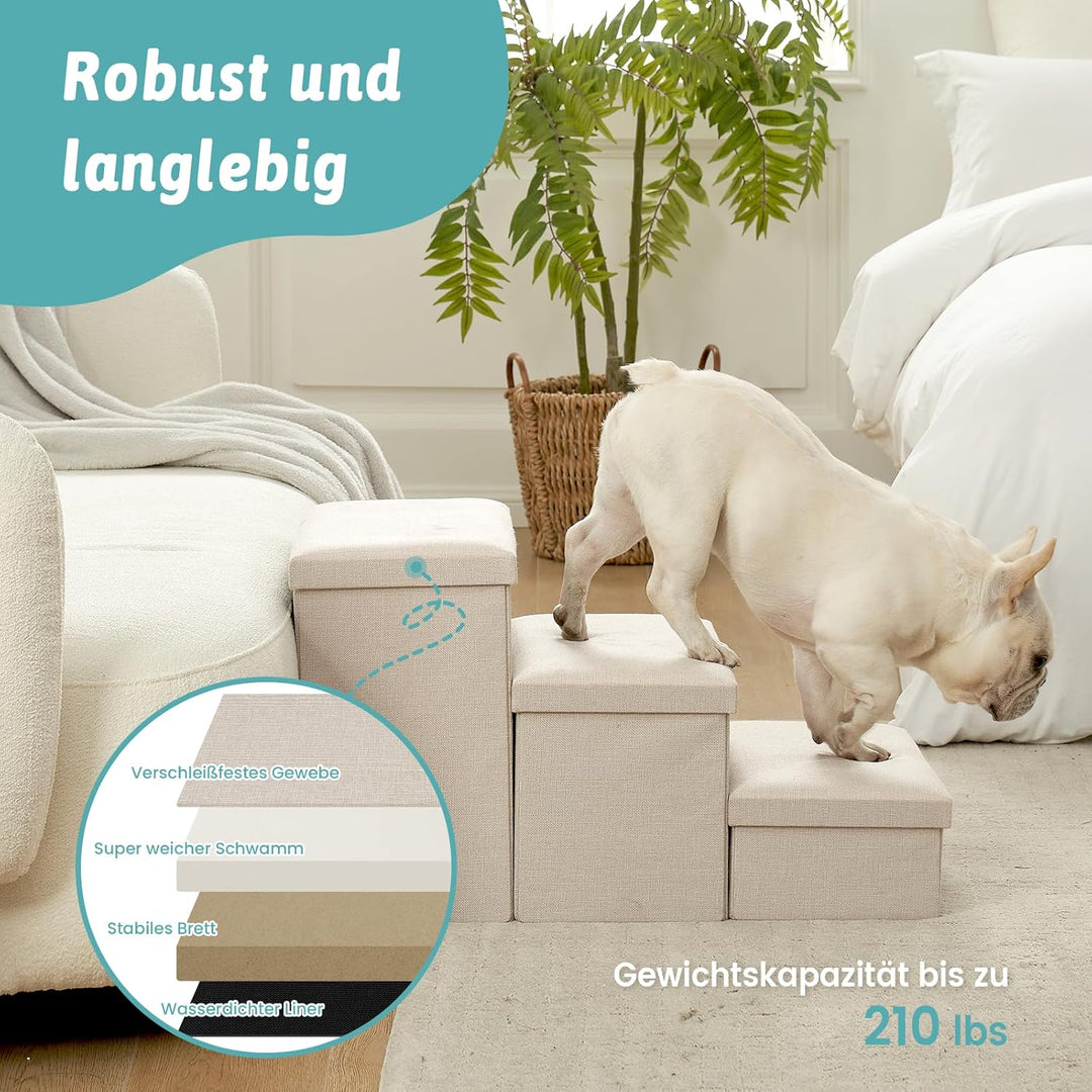 Hundetreppe für Kleine Hunde mit Stauraum, Breite Haustiertreppe Faltbare für Bett und Couch, Hunder