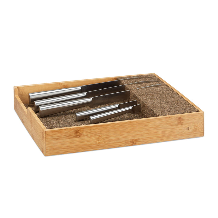 Relaxdays Messerhalter Bambus, Schubladeneinsatz für Messeraufbewahrung, Schubladenorganizer, HBT: 6