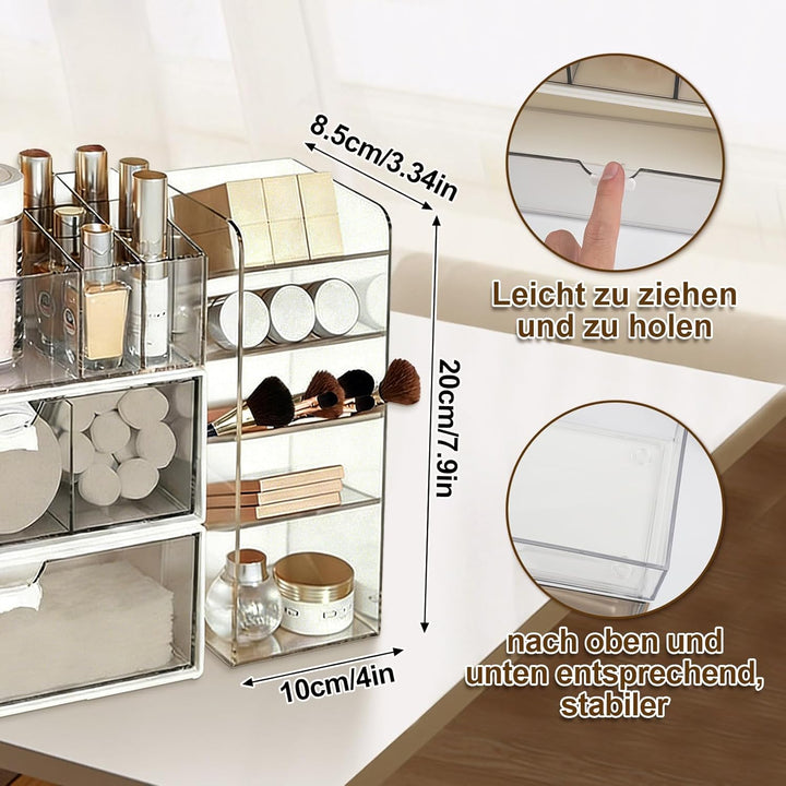 WRENYZK 4 Stück Make Up Kosmetik Organizer, Acryl Badezimmer Organizer Mini mit Schubladen, Multifun