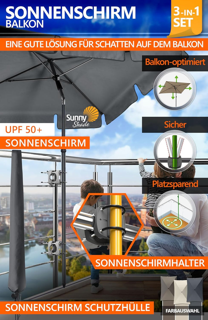 4smile Sonnenschirm Balkon SunnyShade - Sonnenschutz Balkon 4-in-1 SET, Anthrazit - Sonnenschirm rec