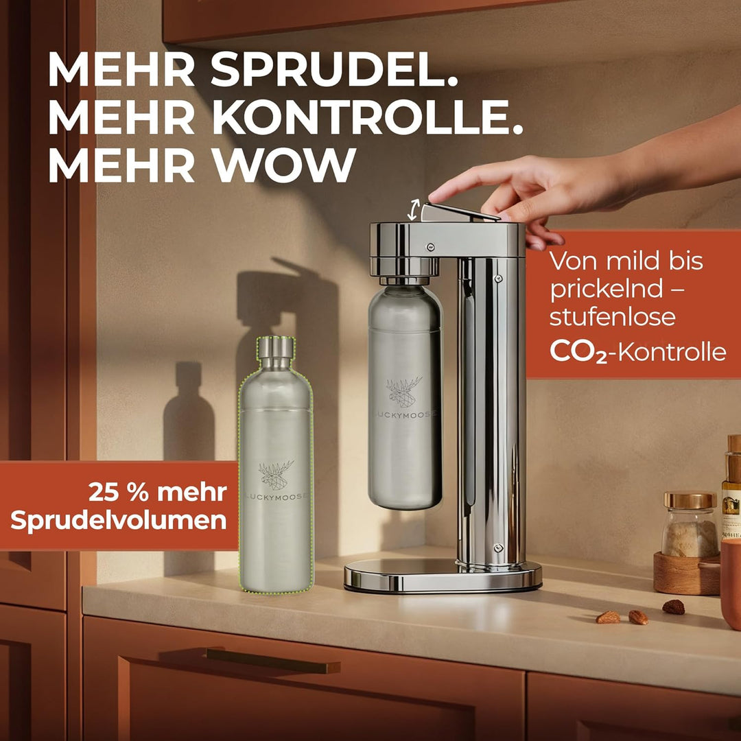 Infinity-S Wassersprudler aus hochwertigem Edelstahl (Silver/Silver) – inkl. 2x 1,25L Edelstahlflasc