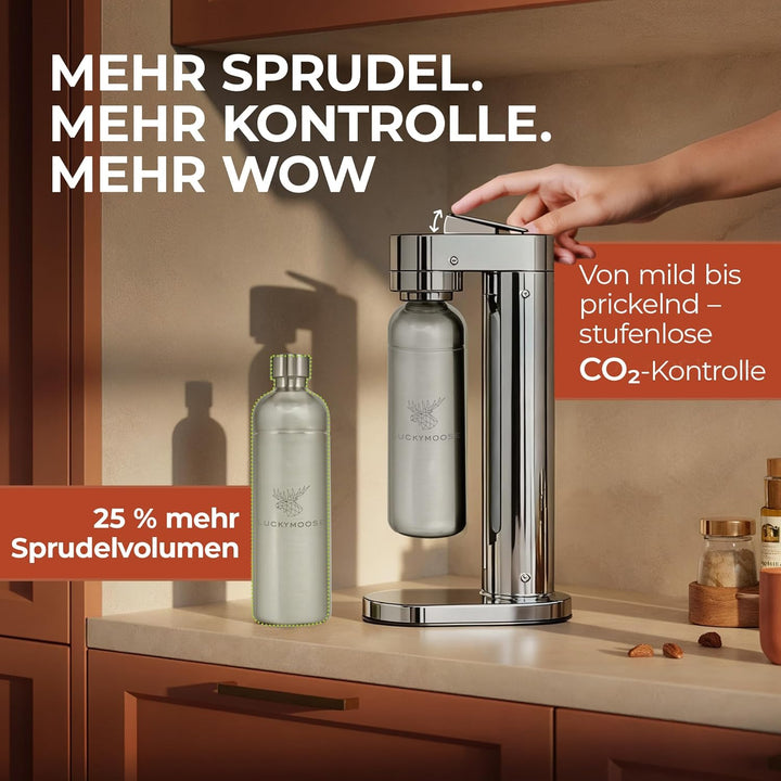 Infinity-S Wassersprudler aus hochwertigem Edelstahl (Silver/Silver) – inkl. 2x 1,25L Edelstahlflasc