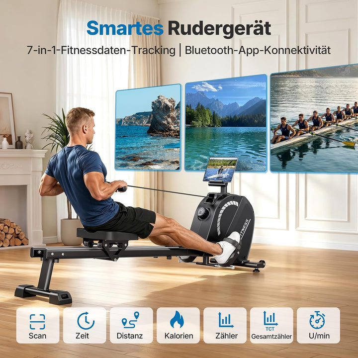Dripex Magnetisches Rudergerät für Zuhause mit 16 Widerstandsstufen, Rudergerät für Zuhause mit LCD-