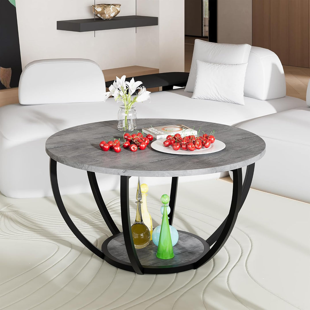HOMERECOMMEND Couchtisch Rund,Runder Couchtisch,Sofatisch mit Ablage,Beistelltische mit stauraum,Woh