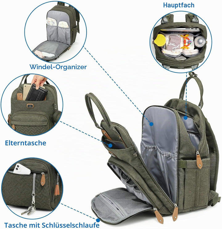 Wickeltasche Rucksack - Dikaslon Grosser Wickelrucksack mit Multifunktions-Babytaschen, Armeegrün