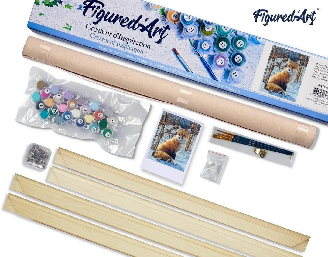 Figured'Art Malen Nach Zahlen Erwachsene Mit Rahmen Fuchs im Schnee - Paint by Numbers Basteln DIY B