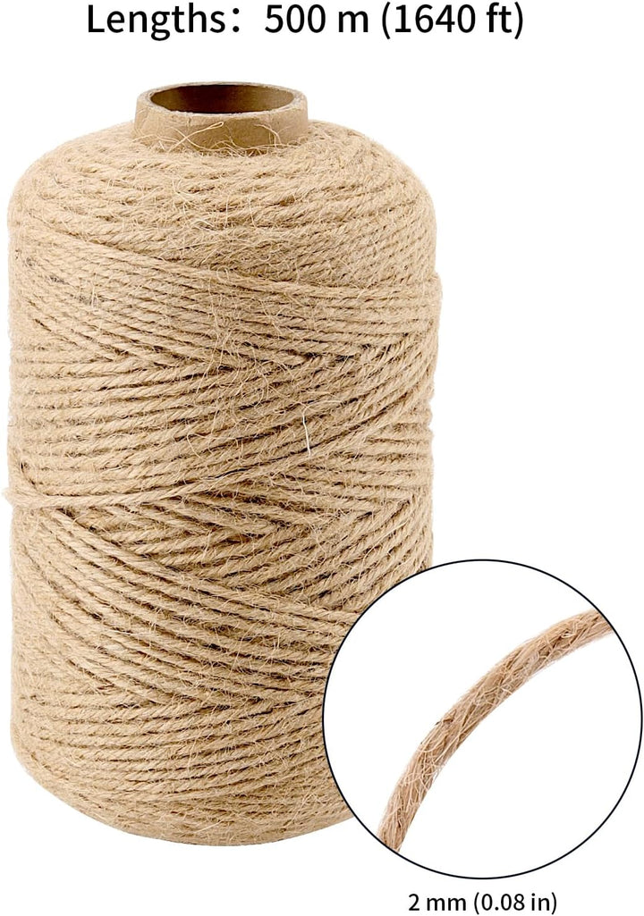 3 Stück 500m x 2mm Juteschnur, Jute Kordel Juteseil geflochten, Garten Kordel Jute Paketschnur Baste