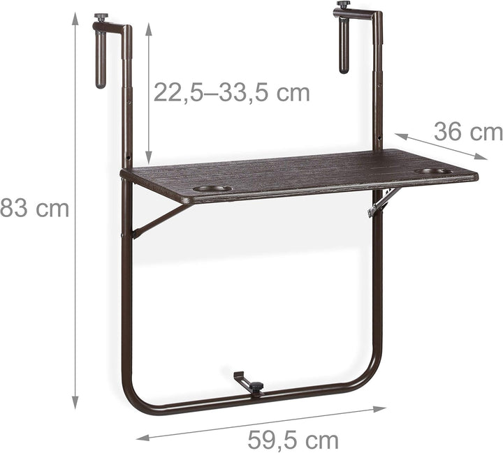 Relaxdays Balkonhängetisch klappbar, 3-Fach höhenverstellbar, Tischplatte in Holz-Optik BxT: 59,5 x