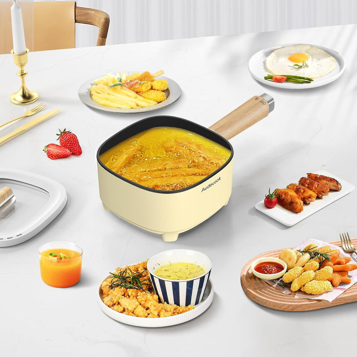 Audecook Elektrischer Hot Pot mit Dampfgarer, 2L/20cm Antihaft Elektropfanne mit Keramikglasur, Trag