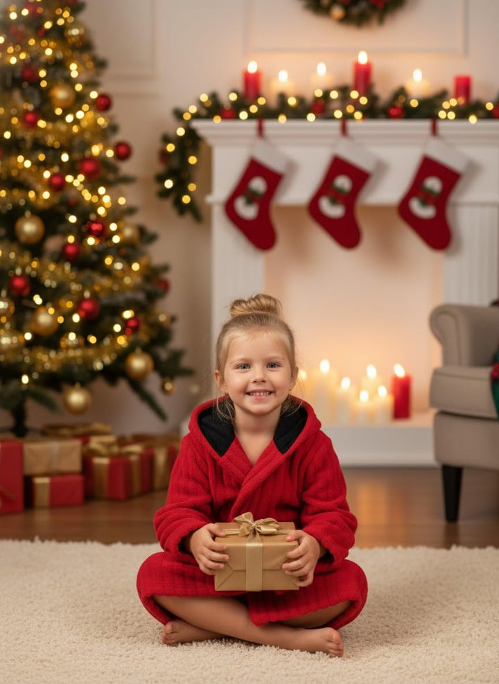 JiAmy Kapuzen Bademantel für Mädchen Flauschiger Fleece Plüsch Langer Schlafmantel Kinder Rot 13-14