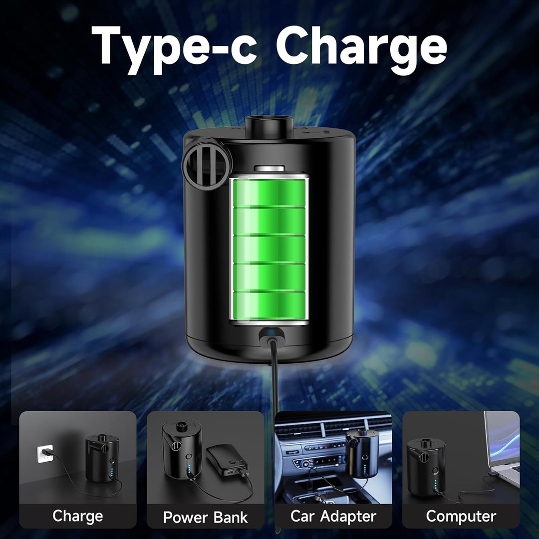 Elektrische Luftpumpe, 4000mAh Akku Elektrische Pumpe mit 4 Düsen für Luftmatratze, Matratze, Pool,