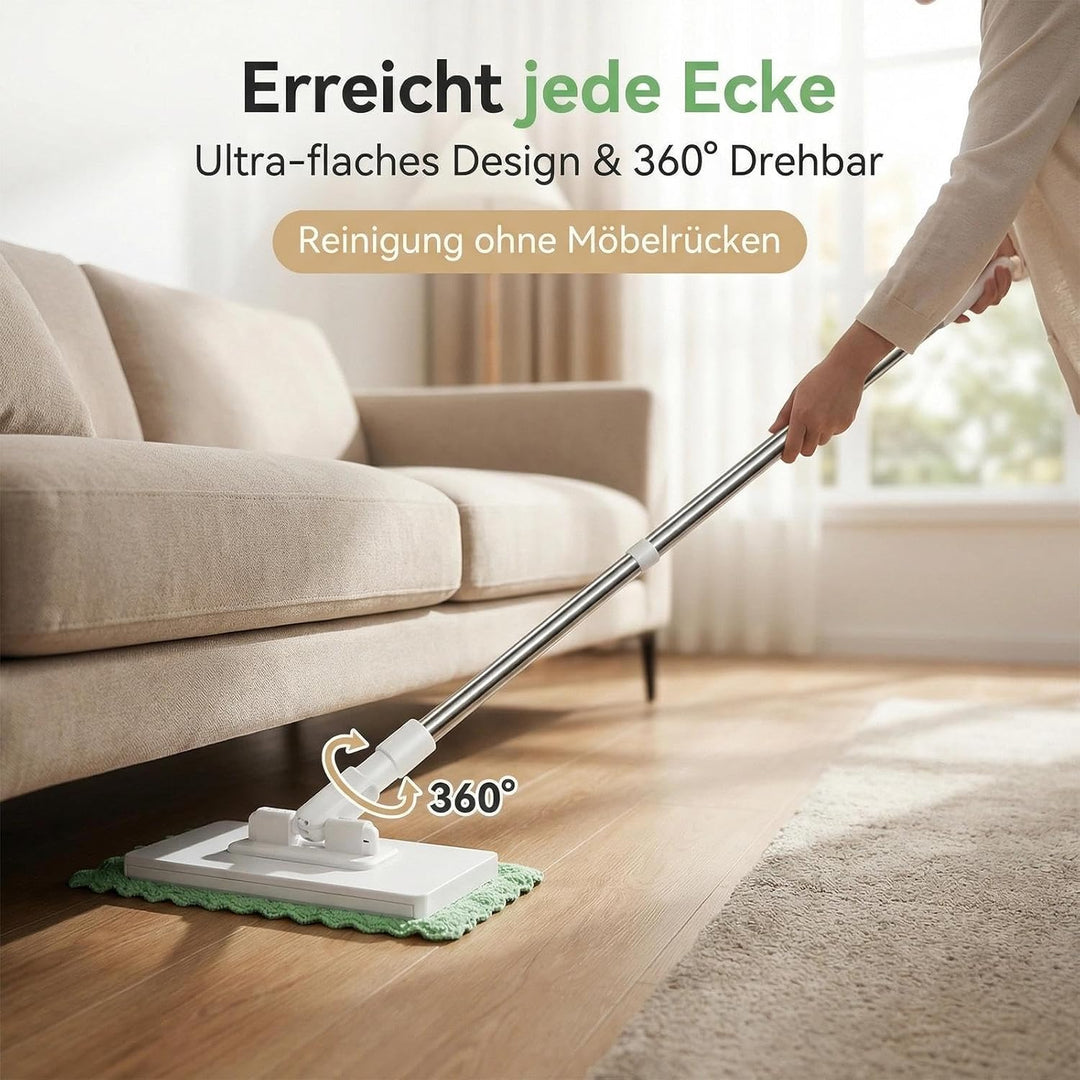NEU Wischmopp mit Druck-Klemm-System: Ohne Händewaschen,1-Knopf-Wechsel, Automatisches Klemmtuch, Bo