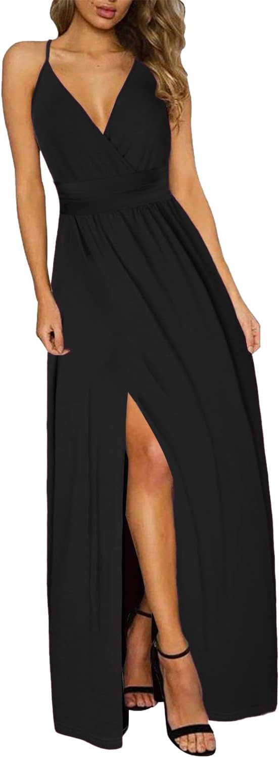 JENJON Damen Sommer Kleid Elegant Off Shoulder Kurzarm Ohne Arm V-Ausschnit Tunika Maxikleider Casua