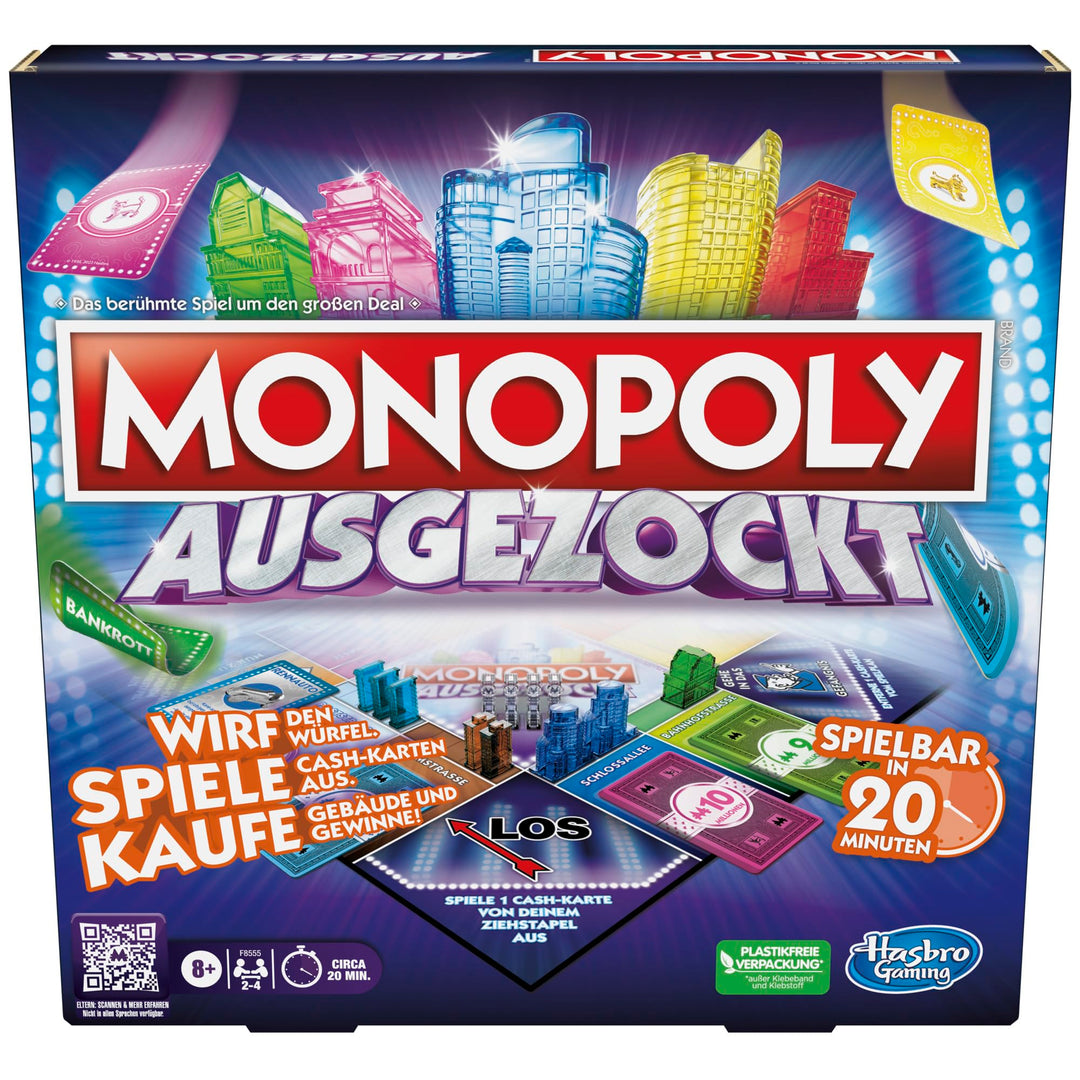 Monopoly Ausgezockt Brettspiel, schnelles Monopoly Familien-Spiel für 2–4 Spieler, Spieldauer ca. 20