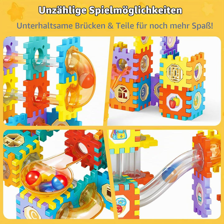 MOMSIV Murmelbahn 246pcs, Murmelbahn-Spielzeug für Kinder mit Plastikmurmeln und Aufbewahrungstasche