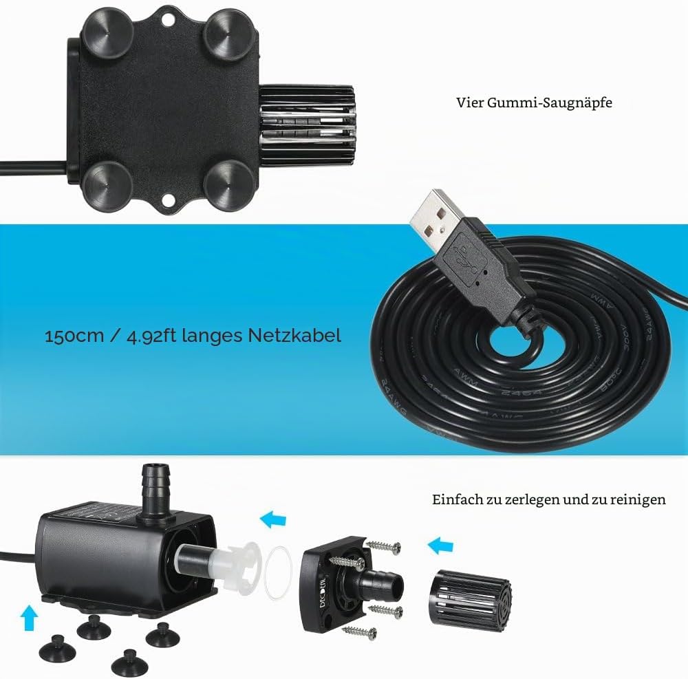 Decdeal USB Tauchpumpe Teichpumpe Aquarium Wasserpumpe für Teiche, Garten, Brunnen 2.4W / 4.8W Optio