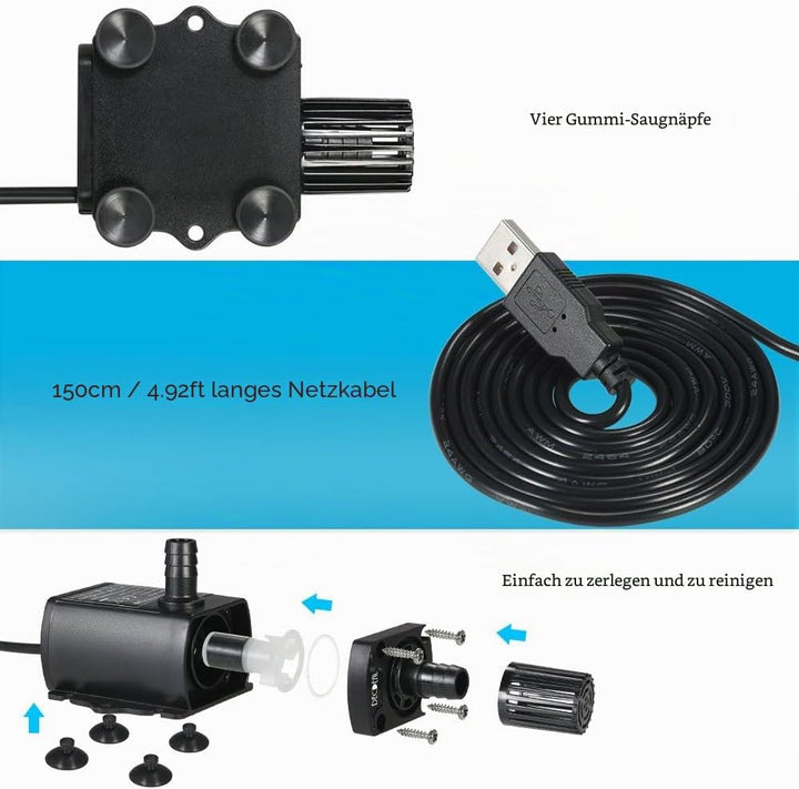 Decdeal USB Tauchpumpe Teichpumpe Aquarium Wasserpumpe für Teiche, Garten, Brunnen 2.4W / 4.8W Optio