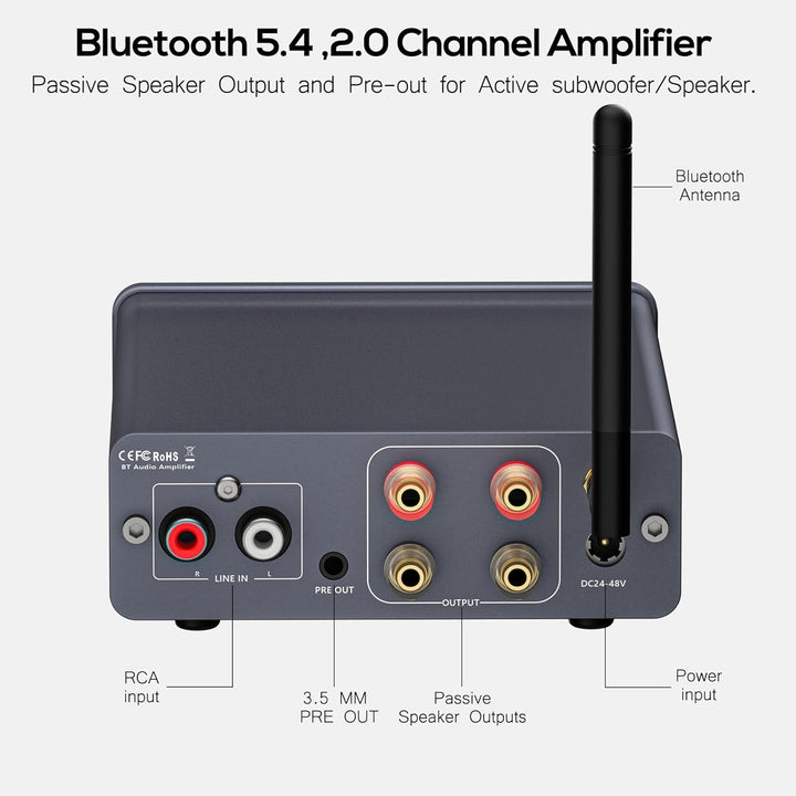 Jancane Bluetooth 5.4 Verstärker, 300 W x 2, kabelloser Mini-Verstärker, Heim-Audio, Stereo, TPA3255