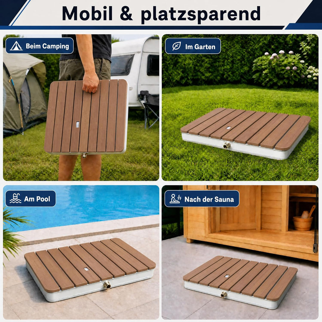@tec Gartendusche Aussendusche aus WPC, im Holz Look, Mobile Bodendusche Campingdusche, Sauna- & Poo