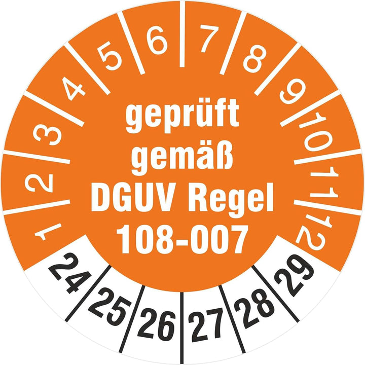 2500 Prüfetiketten 18 mm Lagereinrichtungen geprüft DGUV Regel 108-007 2024-2029 Prüfaufkleber Prüfp