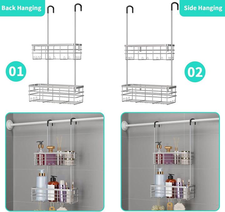 HapiRm Duschregal zum Hängen Duschablage Hängend- 2 Tier Duschablage zum Hängen mit Haken, kein Bohr