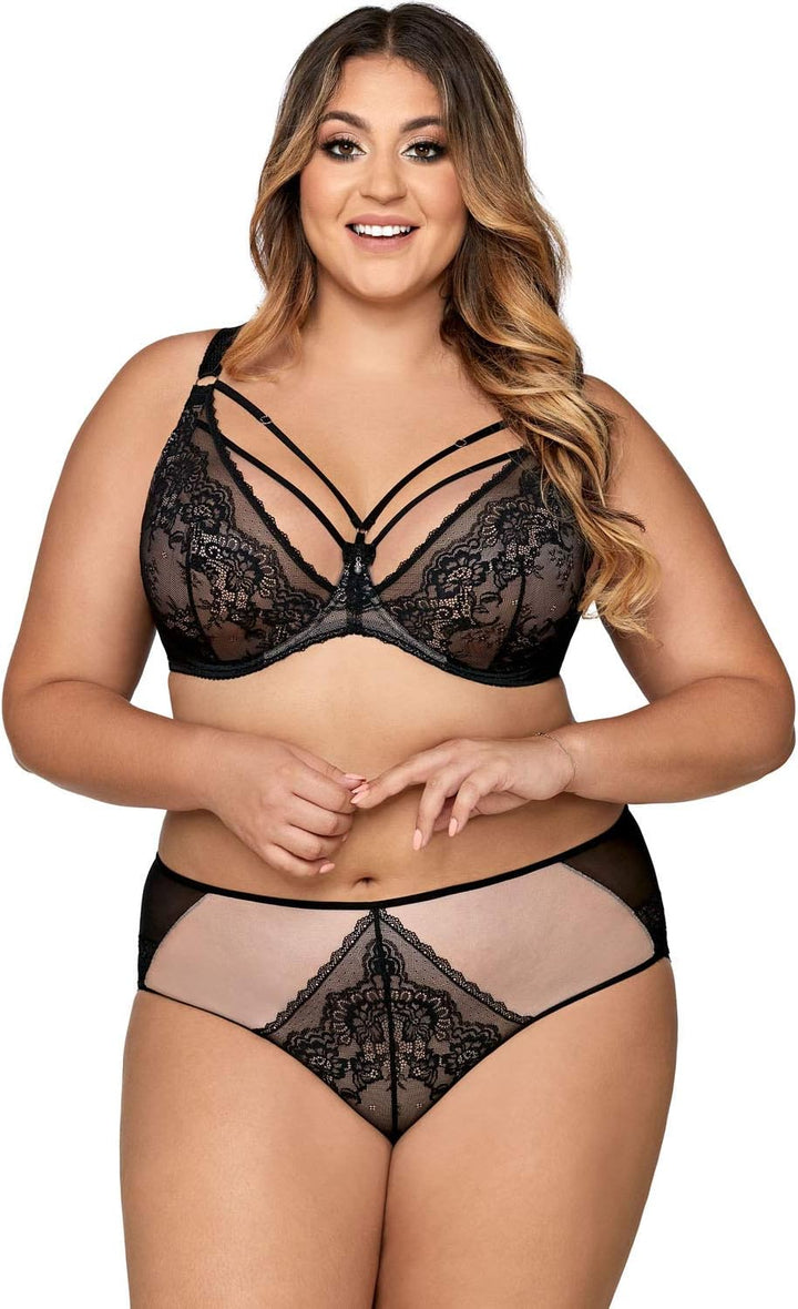 AVA Damen Soft BH Spitze Netz Schalen Streifen Unterwäsche1824 Venus, Schwarz,75I