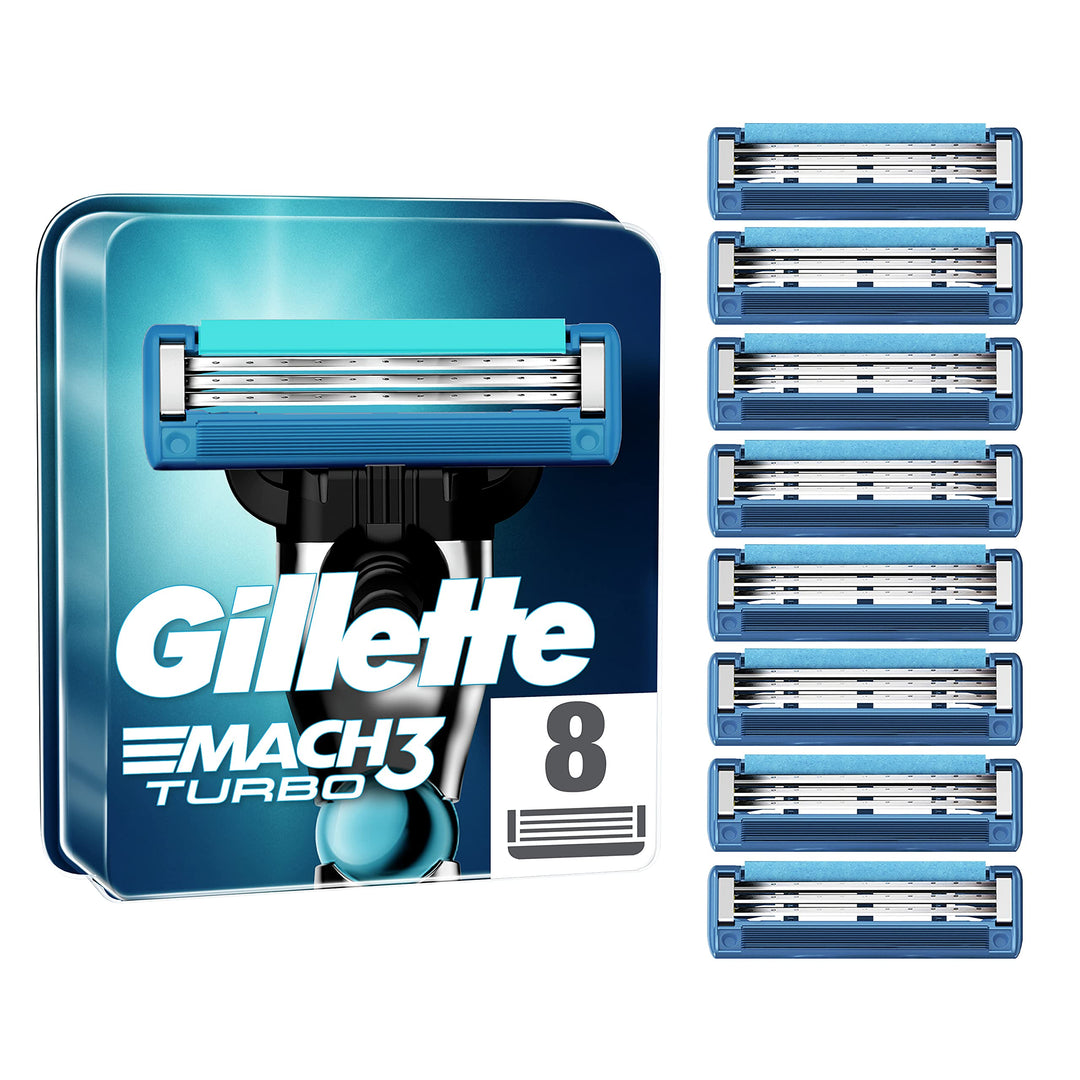 Gillette Mach3 Turbo Rasierklingen, 8 Ersatzklingen für Nassrasierer Herren mit 3-fach Klinge Alt 8