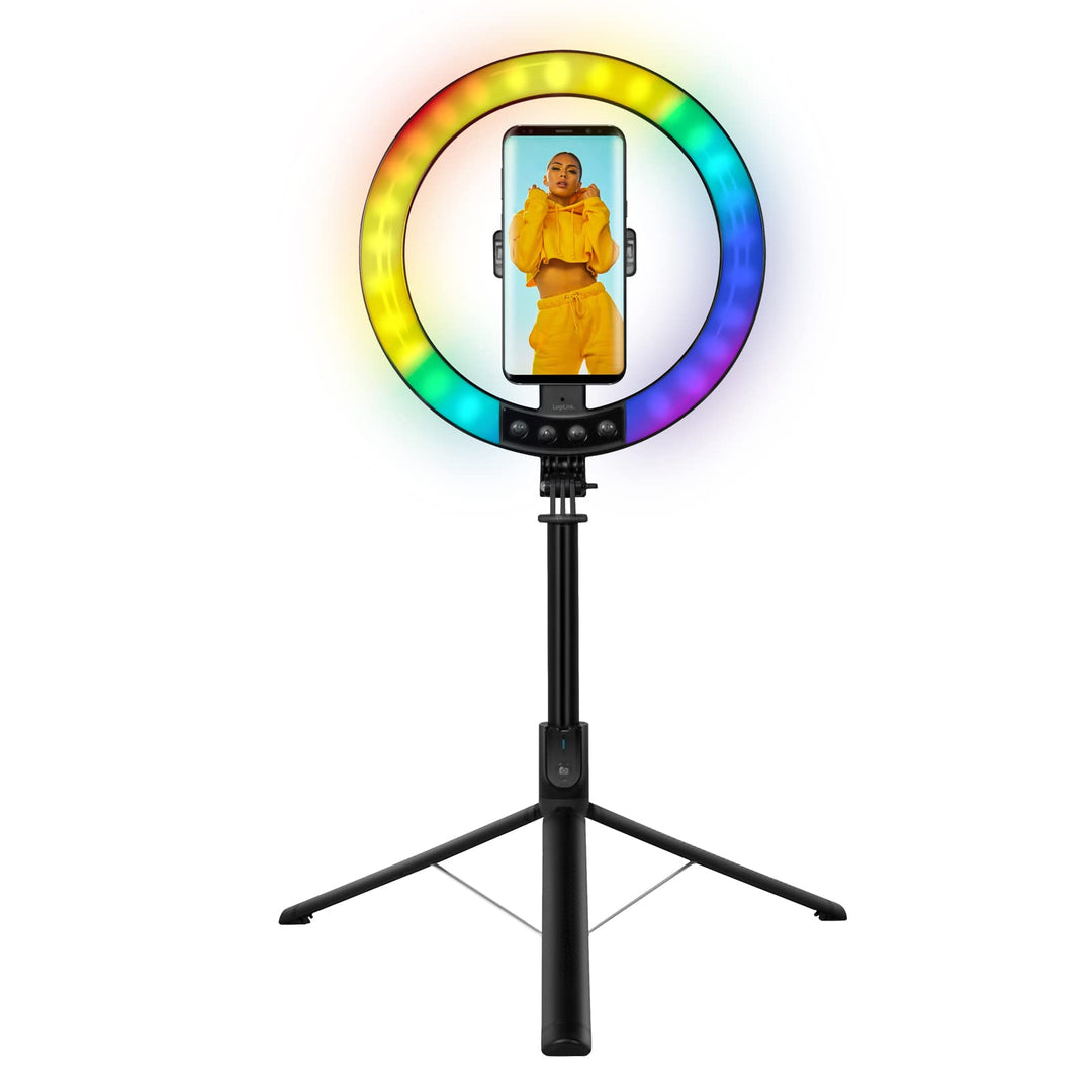 LogiLink AA0156 - LED Ringlicht/Ring Light (Ø 25 cm) mit Smartphone Halterung, 26-RGB-Farbmodi und 9
