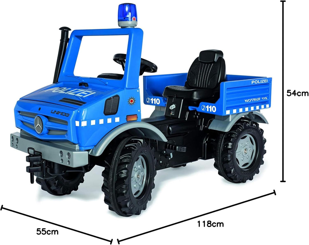 Rolly Toys Unimog Polizei Tretauto ab 3 Jahren | Polizeiauto zum selber fahren mit Flüsterlaufreifen