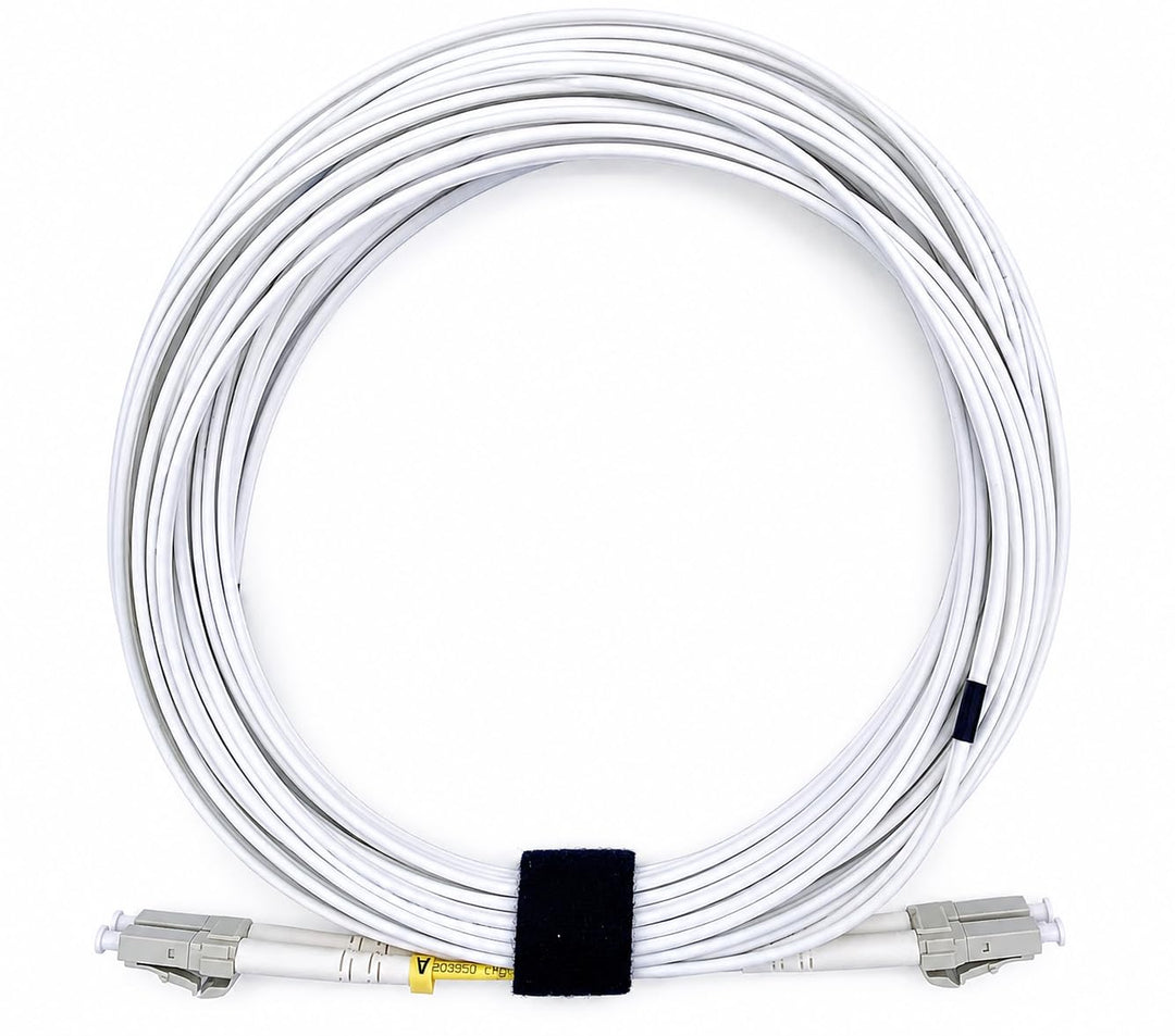 Elfcam® - LWL Glasfaser-Kabel LC/UPC auf LC/UPC 50/125um OM3 Multimode Duplex LSZH, Farbe Weiss, 100