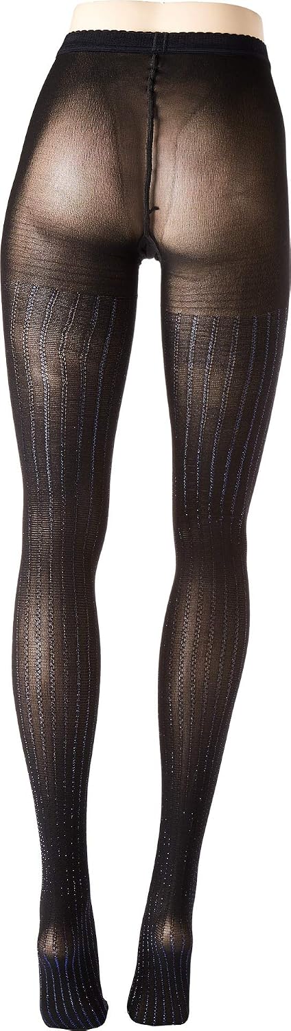 Wolford Sparkle Strip Tights Strumpfhose blickdicht mit glitzernden Streifen (M, black/blue)
