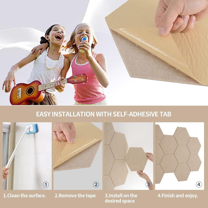 Rdutuok 12 Stück Selbstklebend Akustik Panel,30x26x1cm Hexagon Akustik Absorber Schallschutzplatten