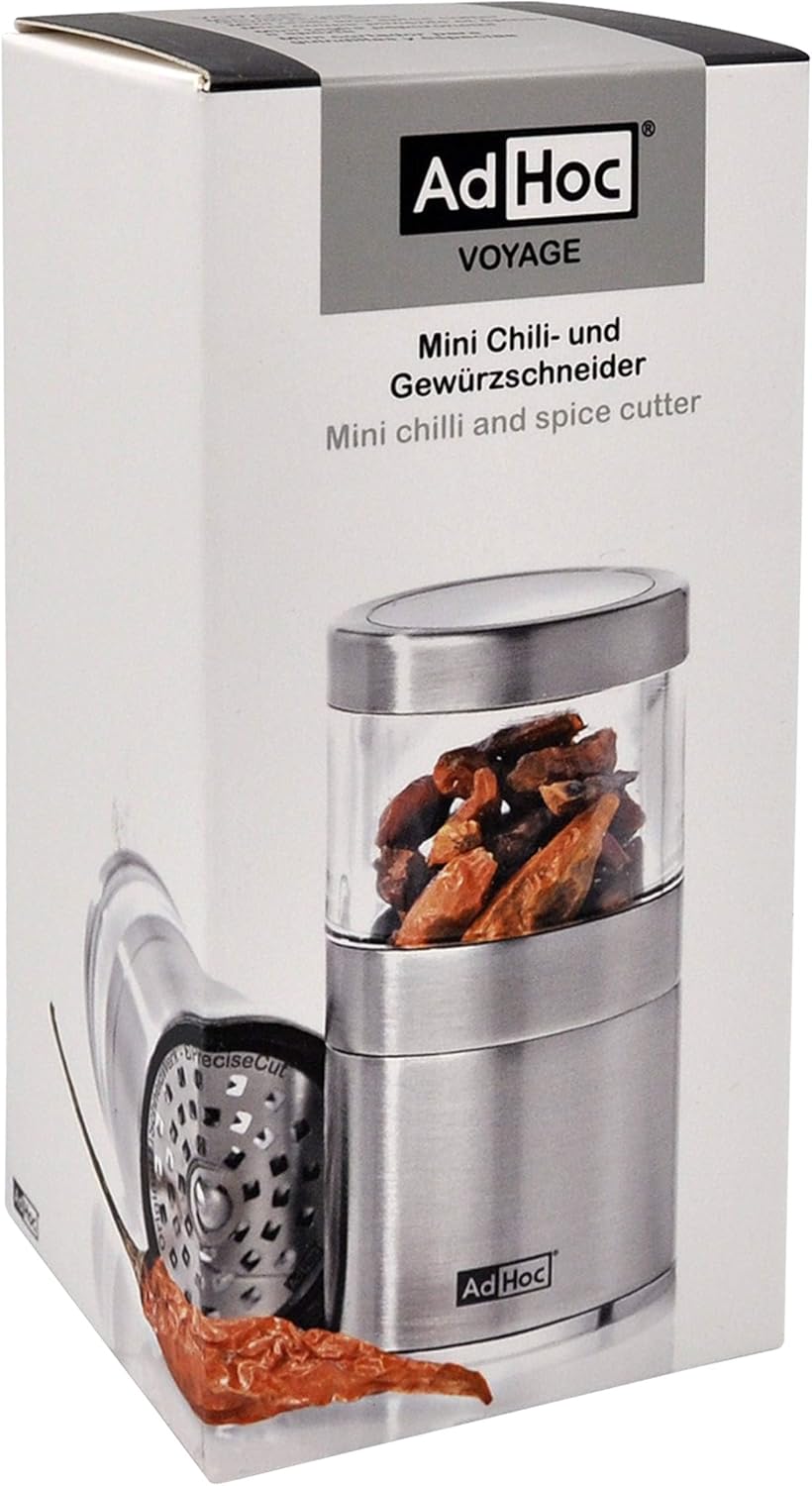 AdHoc MP206 Mini Chili- und Gewürzschneider VOYAGE, mit original SchneidWerk® (ohne Gewürz), Edelsta