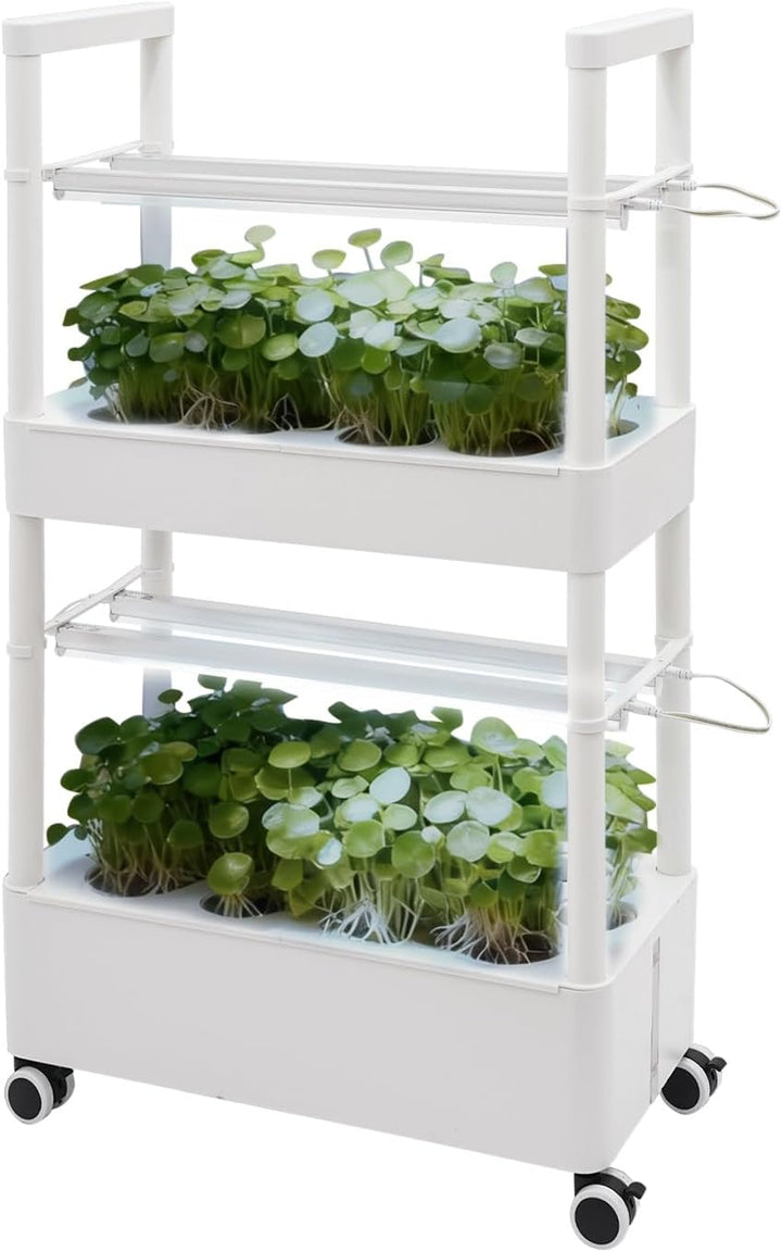 Hydroponisches Anbausystem mit LED-Beleuchtung, 2 Ebenen, 28 Pflanzlöcher, Indoor-Garten-Kit mit Rol