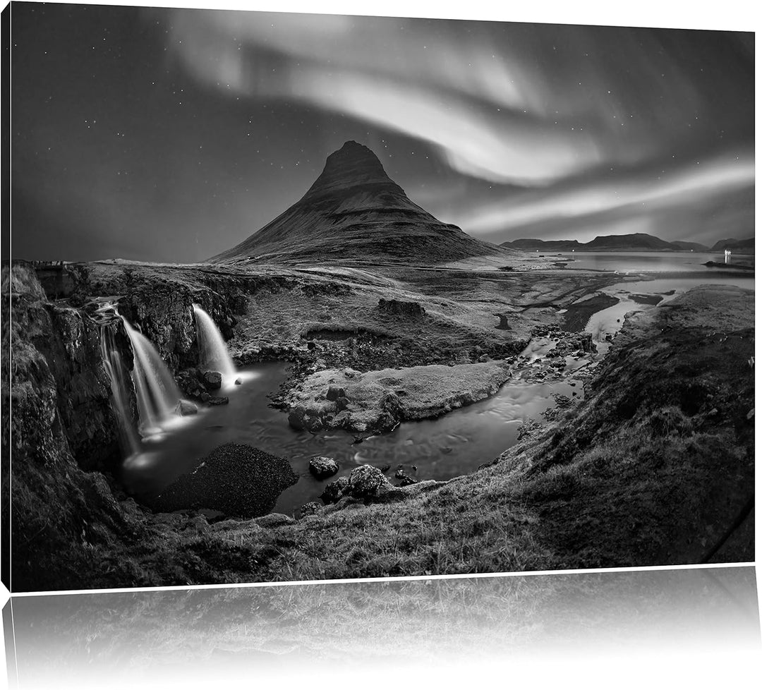 Pixxprint Kirkjufell Wasserfall als Leinwandbild/Grösse: 100x70 / Wandbild/Kunstdruck/fertig bespann