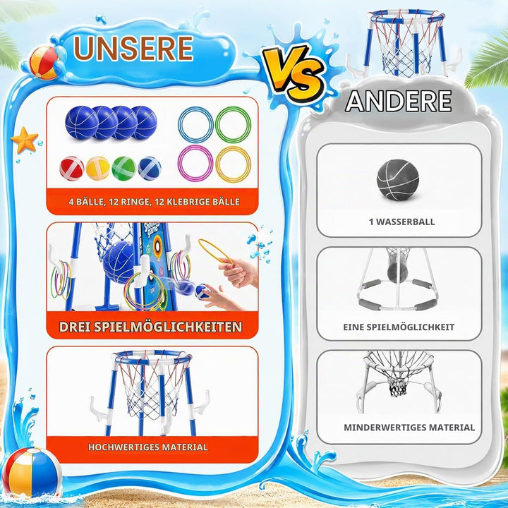 3-In-1 Pool Basketballkorb Outdoor, Schwimmender Basketballkorb, Pool Spielzeug Mit 4 Basketbälle,12