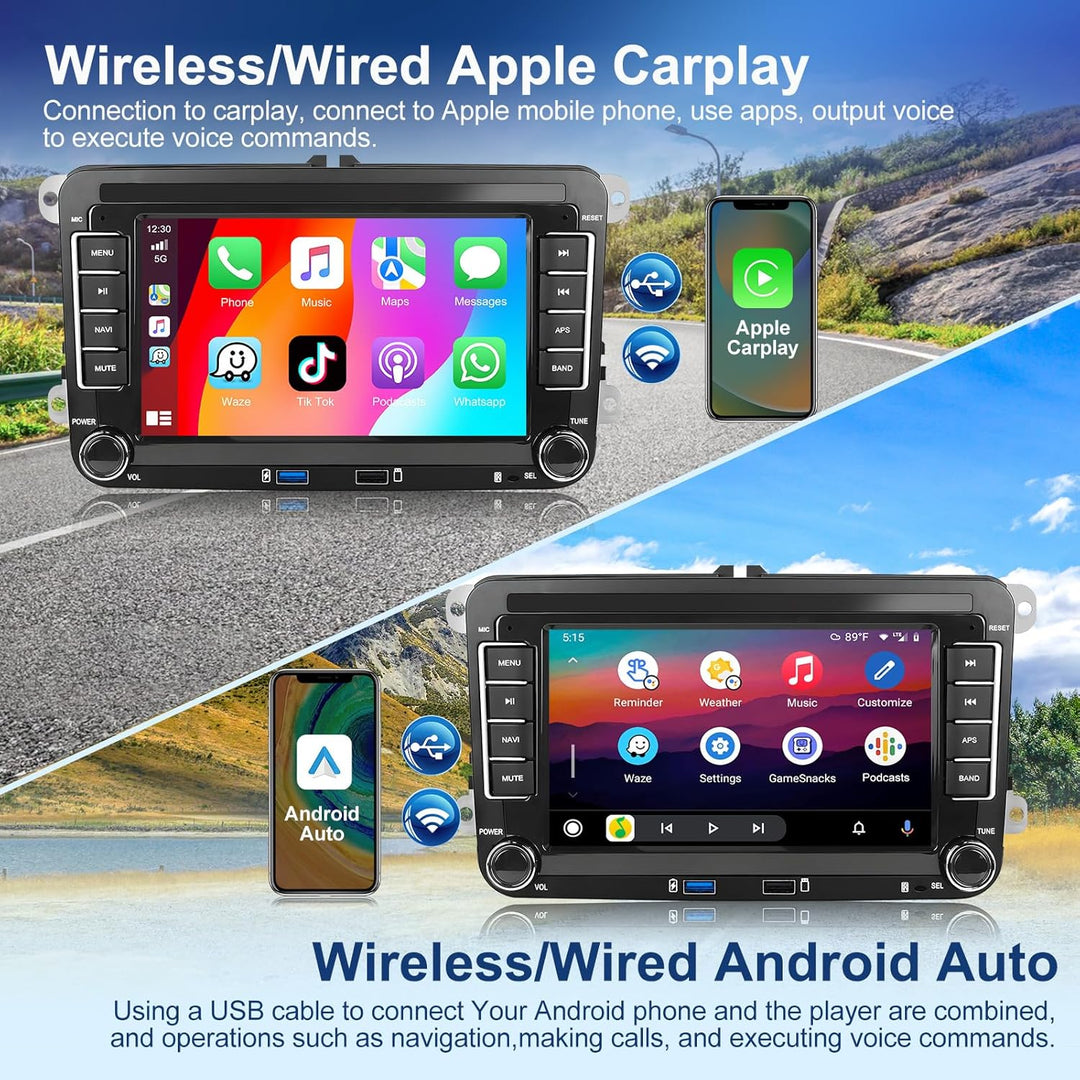 Podofo 2-DIN Autoradio für VW Altea Golf 5 6 Toledo Leon Passat Jatta Caddy Skoda Touran mit IOS Car