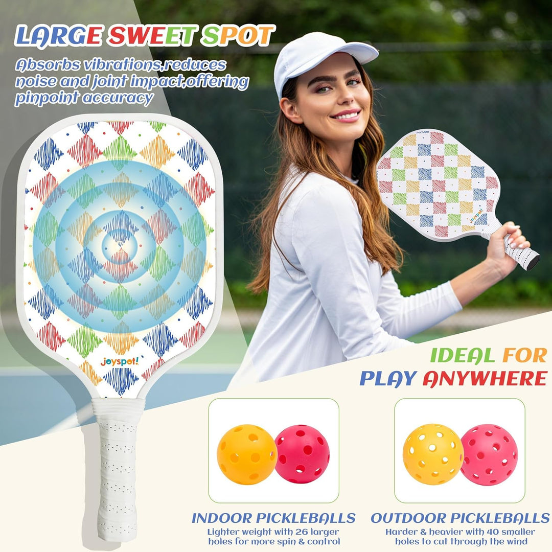 JOY SPOT! Pickleball Schläger 2 Set, Leichter Pickleball Schläger mit Fiberglas-Oberfläche, 4 Bälle