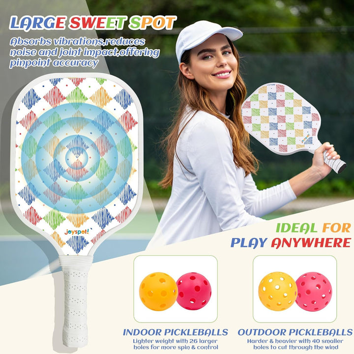 JOY SPOT! Pickleball Schläger 2 Set, Leichter Pickleball Schläger mit Fiberglas-Oberfläche, 4 Bälle