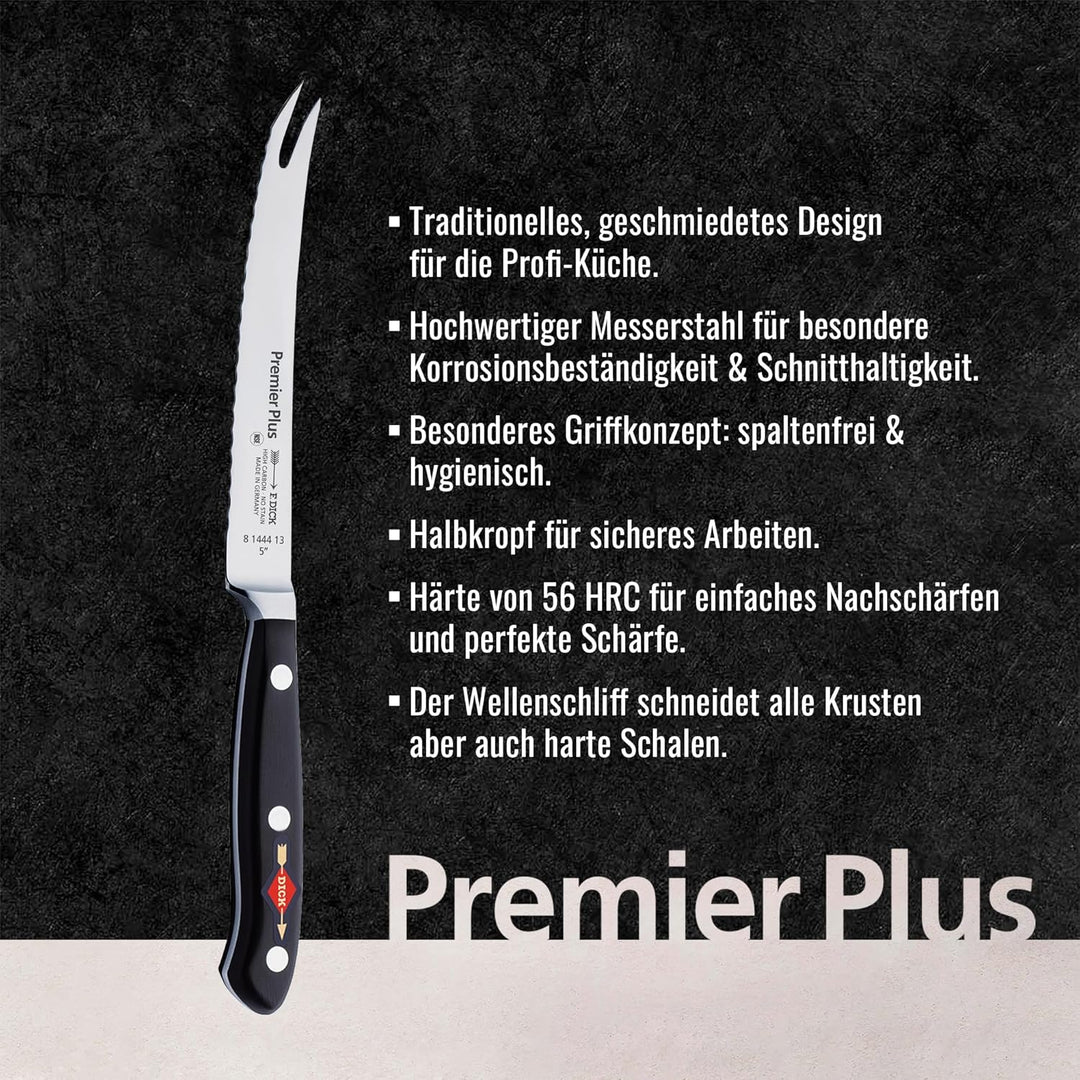 F. DICK Tomatenmesser, Premier Plus (Messer mit Klinge 13 cm, X50CrMoV15 Stahl, nichtrostend, 56° HR