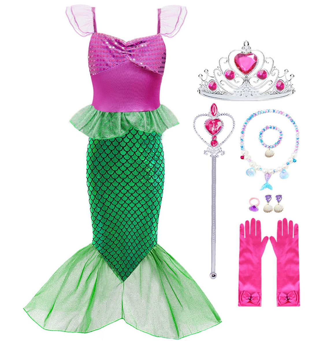 Meerjungfrau Kostüm Mädchen Arielle Kleid Kinder Langarm Verkleidung Fasching Geburtstag Halloween P