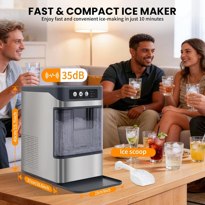 Eiswürfelmaschine 15kg/24h – Nugget-Eis in 6 Min, Crushed Ice, automatische Reinigung, 120W, mit Inf
