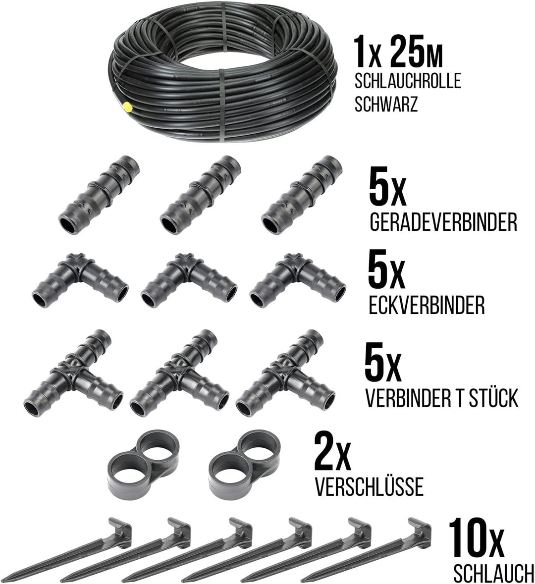 HaGa® Bewässerungsset - 25 Meter Tropfschlauch 16mm ohne Druckkompensierung inkl. Zubehör - Perlschl